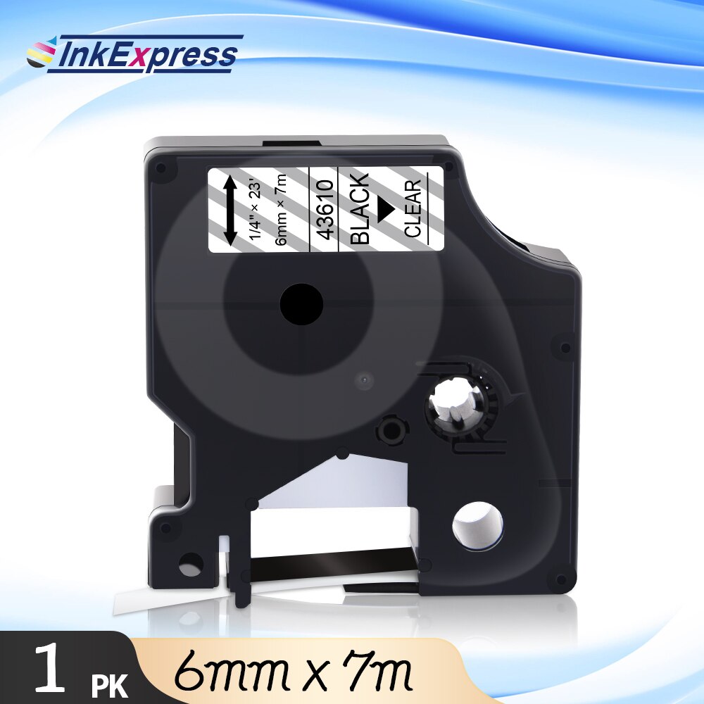 InkExpress Tape For DYMO 43613 43617 43618 43610 43614 43615 43616 Label Tape 6mm Printer Ribbon For DYMO LM 160 280 Label Maker: Black on Clear