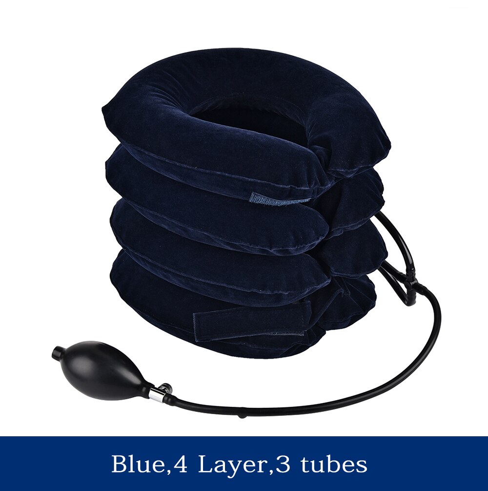 Neck Stretcher Inflatable Air Cervical Neck Traction Device Soft Neck Collar Pillow Collar Pain Relief Blue Brown Tractor: Blue 4 Layer