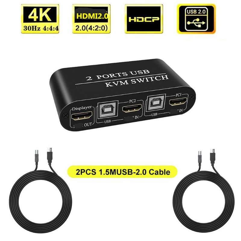 4K High Definition HDMI KVM Switch 2-Port USB Manual Switcher Box Keyboard Mouse Splitter