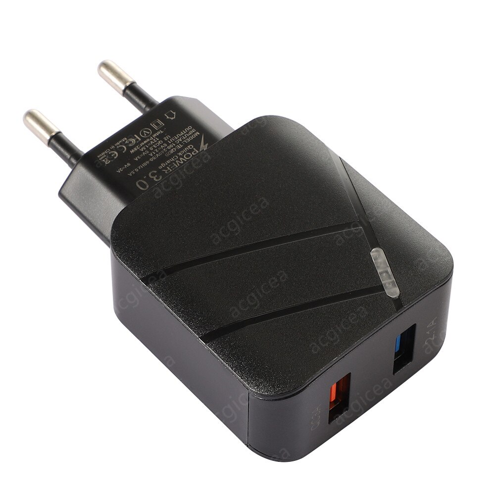 Cargador de teléfono con 2 puertos USB, dispositivo de carga rápida 3.1A, pantalla LED 3,0, para iPhone 12 Pro, Samsung S20, adaptador de pared de la UE: EU black