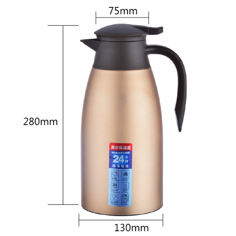 2L Flask Thermal Water Jug Pitcher Stainless Steel Double Layer Insulated Pot Vacuum Bottle Coffee Milk Tea Water Kettle