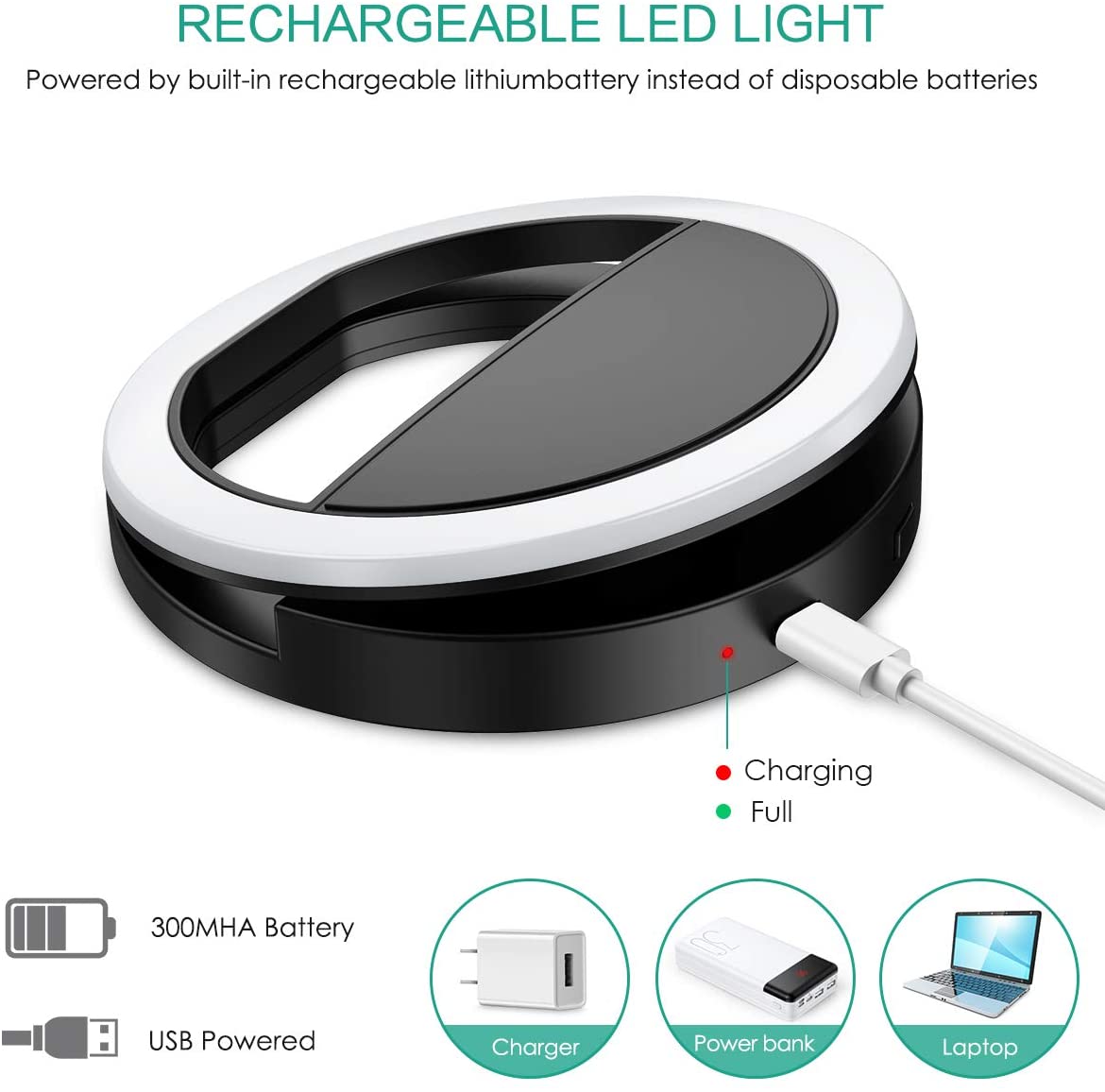 Selfie Ring Light carica USB portatile Clip-on Selfie Fill Light con 36 LED per iPhone per Samsung Xiaomi Phone Selfie Light