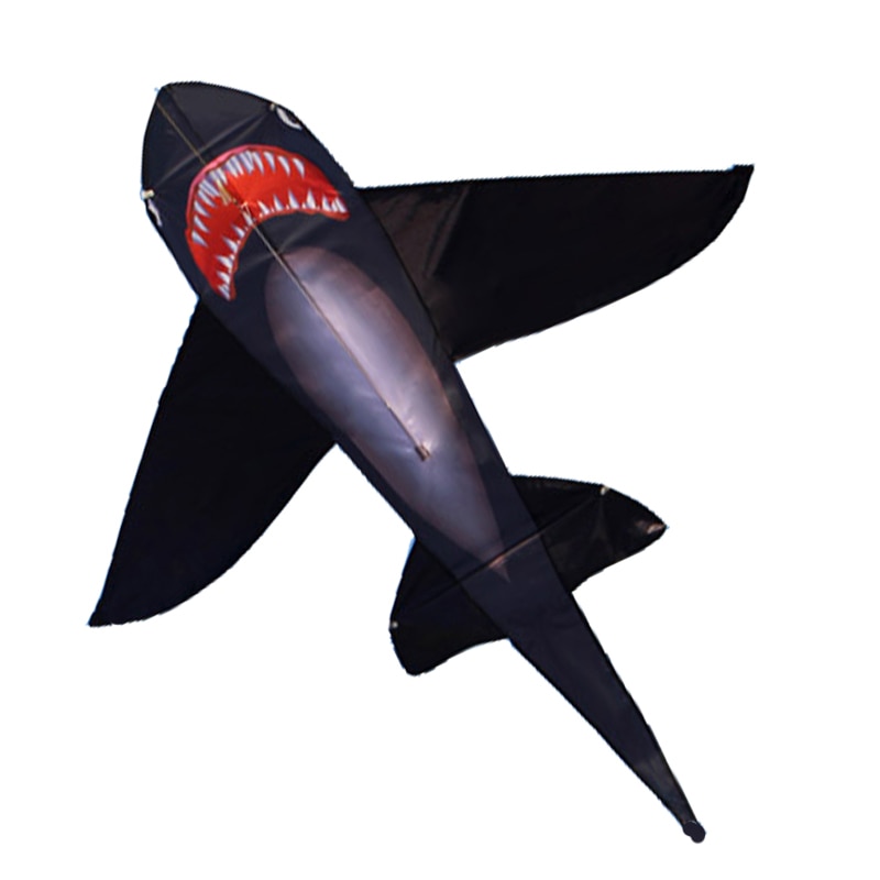 Cerf-volant de requin noir robuste, longue queue colorée, énorme kit pour débutant, pour enfants et adultes, livré avec ficelle et poignée