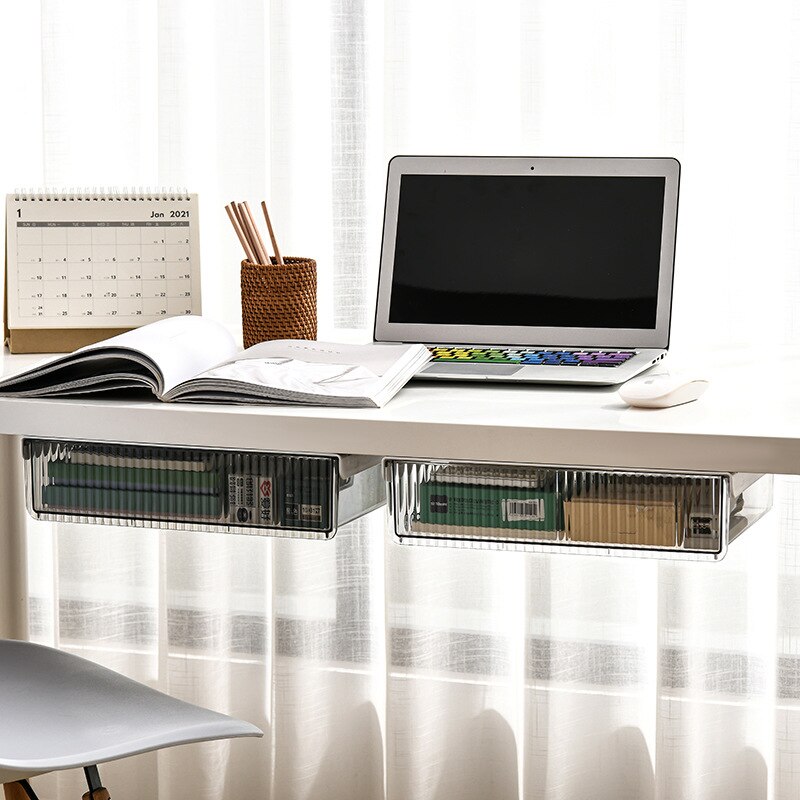Cajón organizador de gran capacidad para debajo del escritorio, bandeja autoadhesiva, caja de almacenamiento para mesa, cajón de papelería para oficina, organizador para el hogar