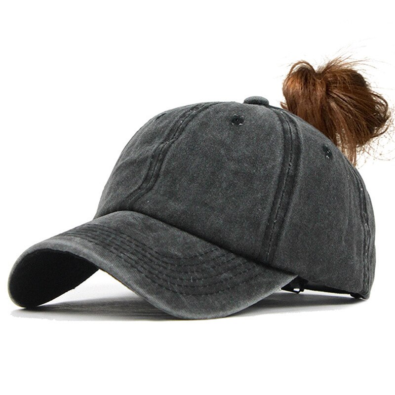 Paardenstaart Baseball Cap Voor Vrouwen Snapback Baseball Hoed Wassen Hoeden Vrouwelijke Sport Caps Effen Kleur Bone Gorras: black