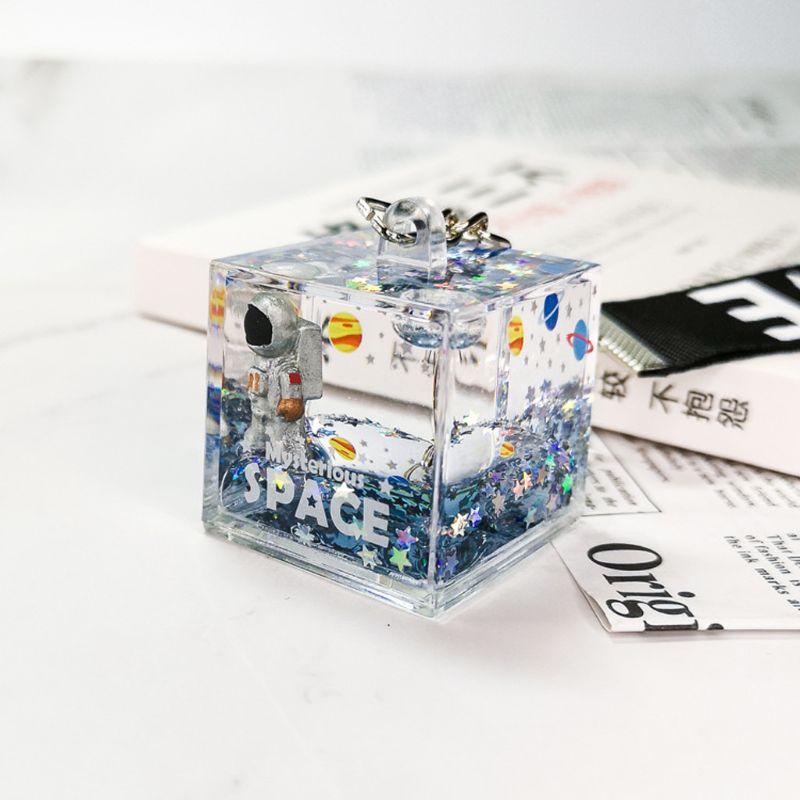 Mysterieuze Ruimte Quicksand Vierkante Sleutelhanger Astronaut Bag Charm Sleutelhanger Sieraden Glitter Bewegende Vloeistof Sleutelhanger Creatief Cadeau
