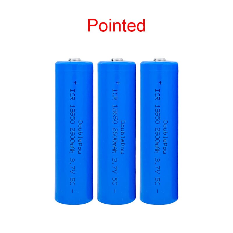 Doublepow 18650 battery 3.7v 2600mah 18650 rechargeable lithium battery for flashlight batteries: 3 PCS Pointed