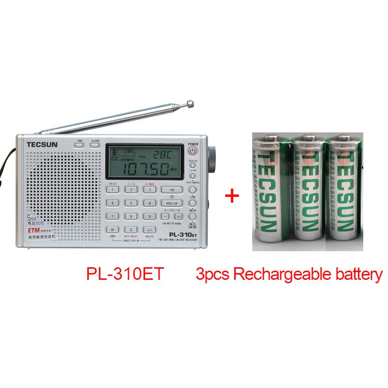 TECSUN PL-310ET FM AM MW SW LW DSP Ontvanger WERELDONTVANGER Kortegolf RADIO Digitale Demodulatie Stereo Radio Receiver: Sliver and battery