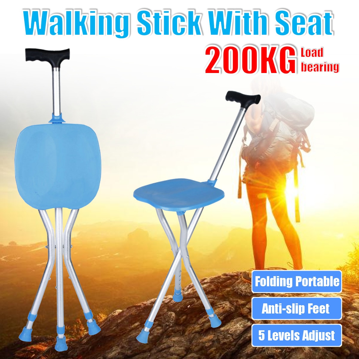 97cm Folding Walking Cane Rest Light Weight Alumin... – Grandado