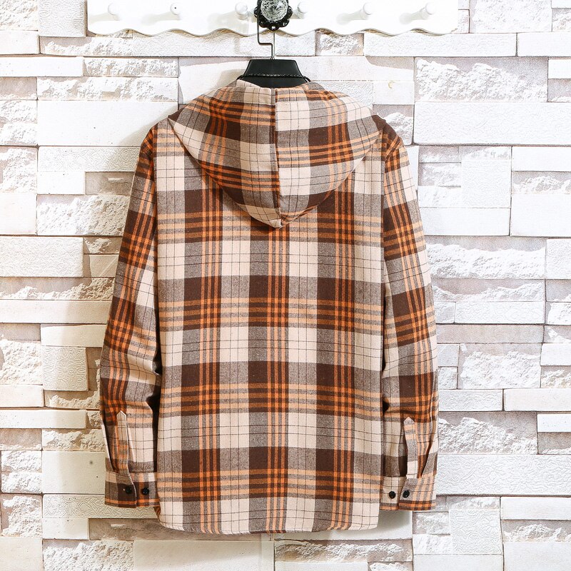 Plaid Style Autumn Spring With Hoodie Men‘s Hip Hop Punk Shirt Flannel Casual Clothes