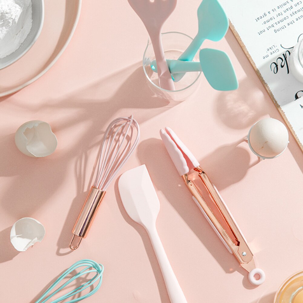 Silicone Kitchenware Cooking Utensils Kitchen Non-Stick Cookware Spatula Colander Mini Baking Tool Pink Handle Cooking