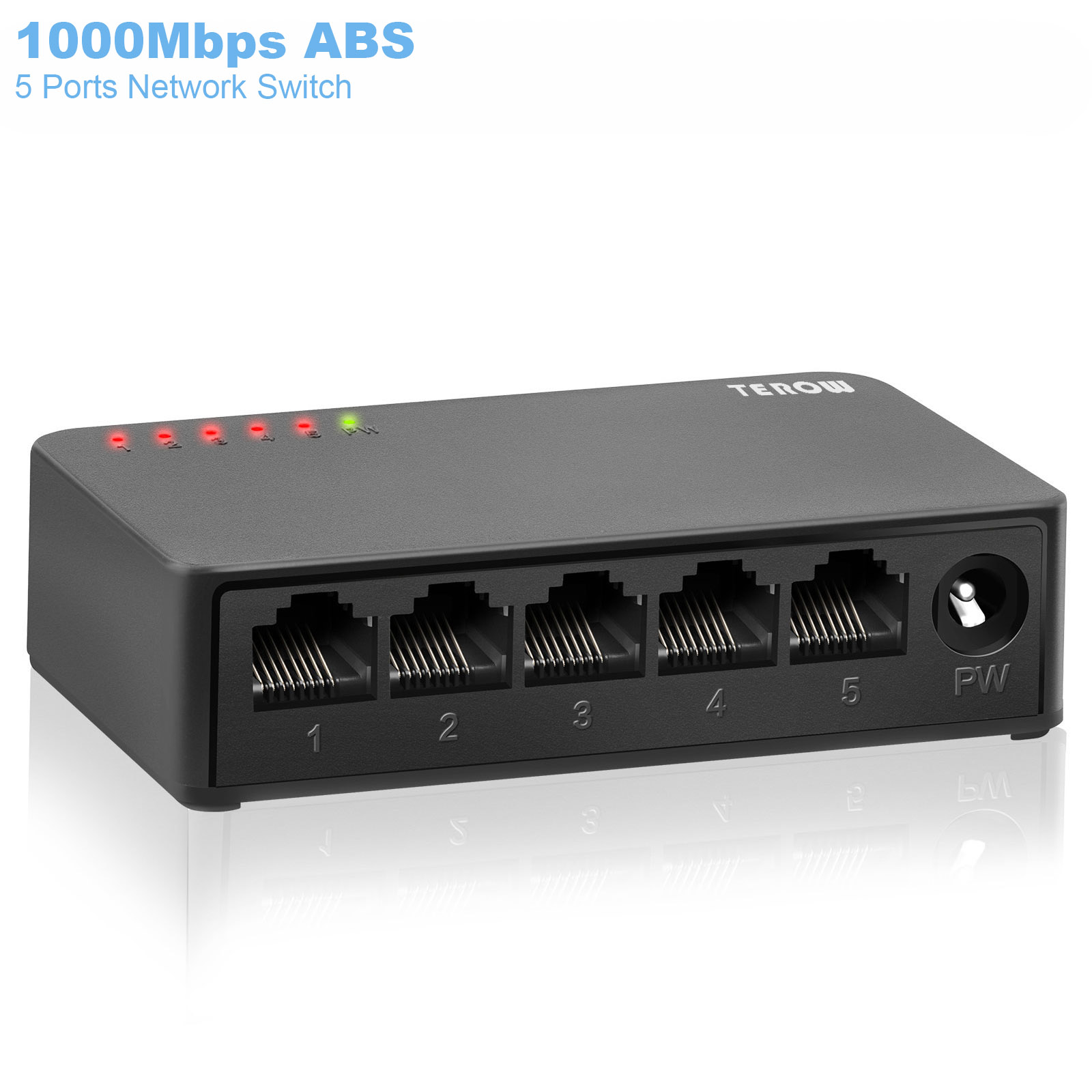 Switch Gigabit a 5 porte e 8 porte TEROW, switch di rete Ethernet 10/100/1000 Mbps con 802.3at/af, design silenzioso plug-and-play compatto: Giallo