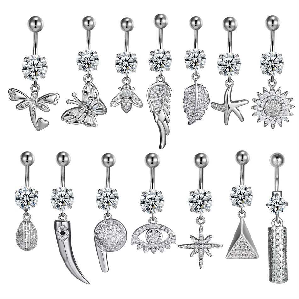 Anillo de botón de titanio hipoalergénico Chapado en plata para mujer, pendiente de ombligo, joyería para Piercing, 16G, 10mm, F136 piercing ombligo blanco pendientes de ombligo