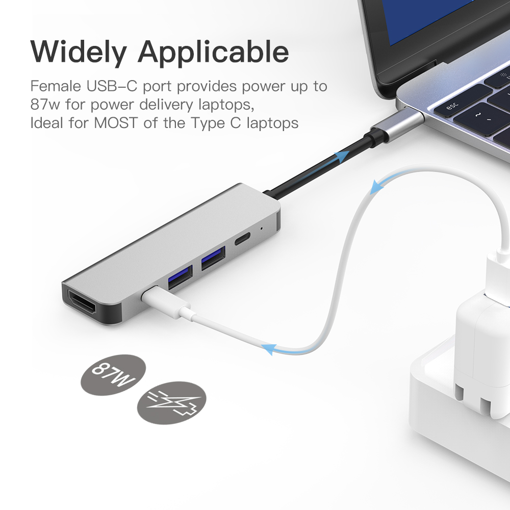 Haribol 5 Hafen Typ C Hub USB C zu HDMI USB 3,0 Häfen,4K HDMI Hafen USB-C Energie Laptop Docking Bahnhof