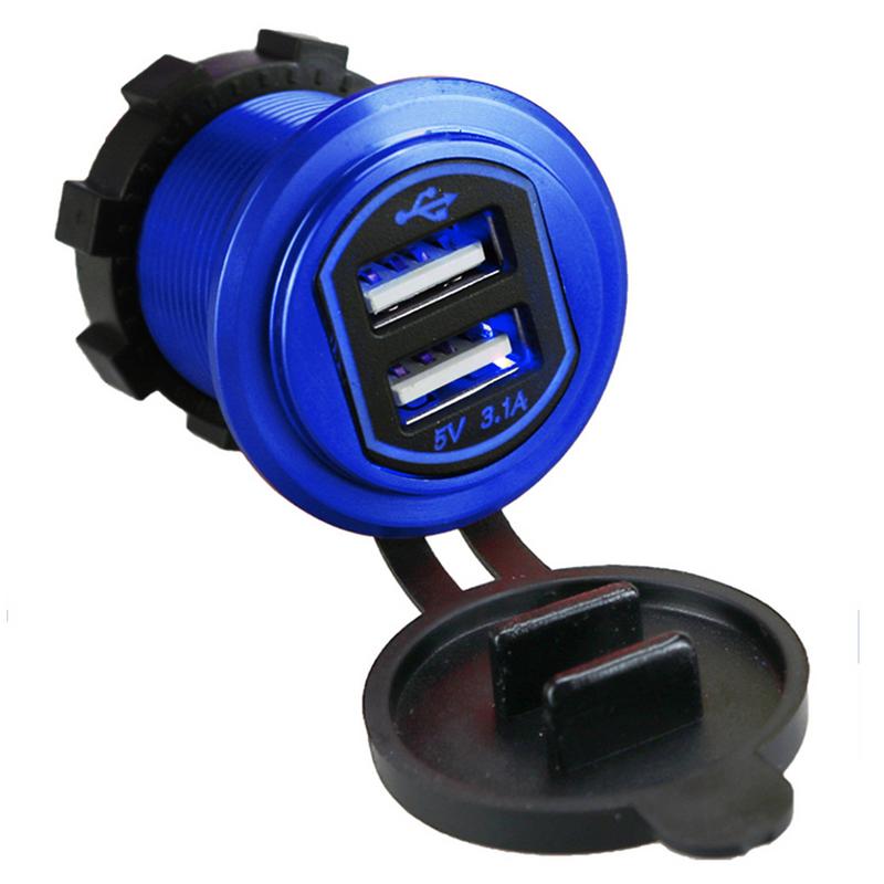 Metalen aluminium behuizing 3.1a snelladende dubbele usb-autolader gemodificeerde motorfiets autolader aluminium motorfietsaansluiting: Blauw