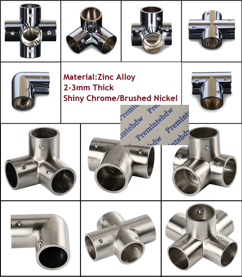 Adaptateur de Tube de tige épais 25mm | Embout de connexion T 2 3 4 5 voies, affichage en alliage de Zinc, Chrome Nickel brossé 4 pièces/lot