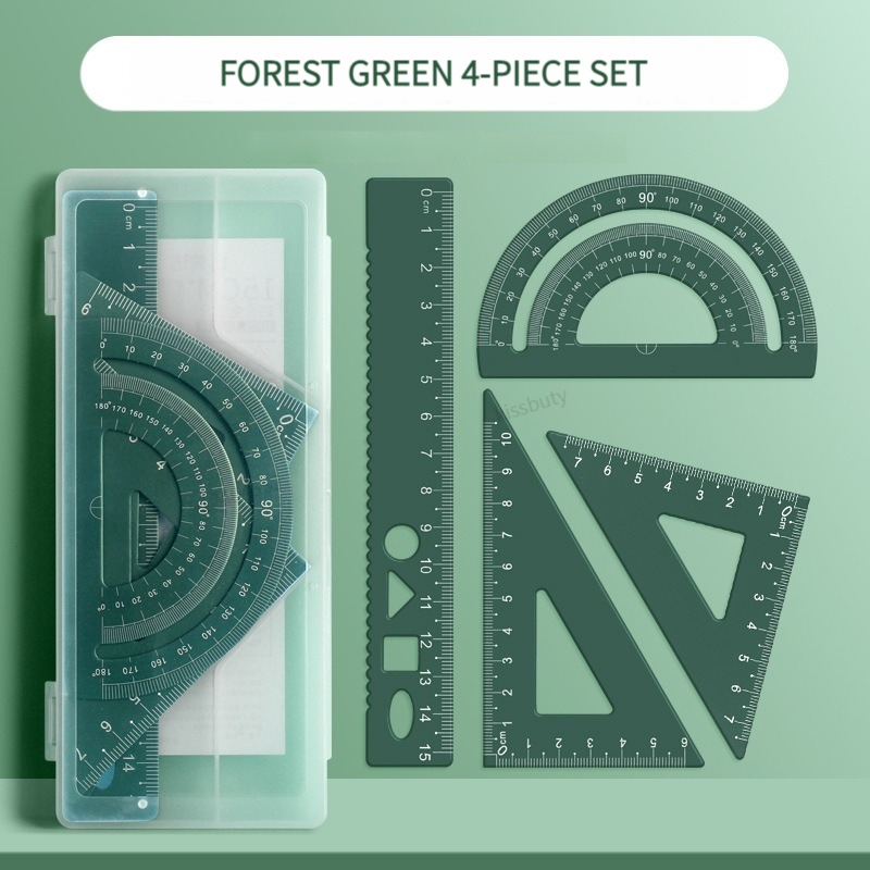 4 In 1 Aluminum Alloy Ruler Stationery Set Aluminum Alloy Multifunctional Combination Ruler Triangle Protractor for Drawing: Light Grey