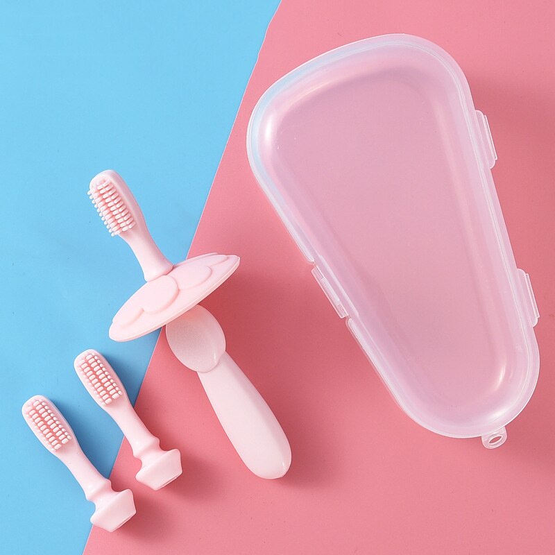 Silicone Kids Training Toothbrush Super Soft Children Baby Dental Oral Care Tooth Brushes Infant Toddler Teeth Cleaning Tools: Pink Box