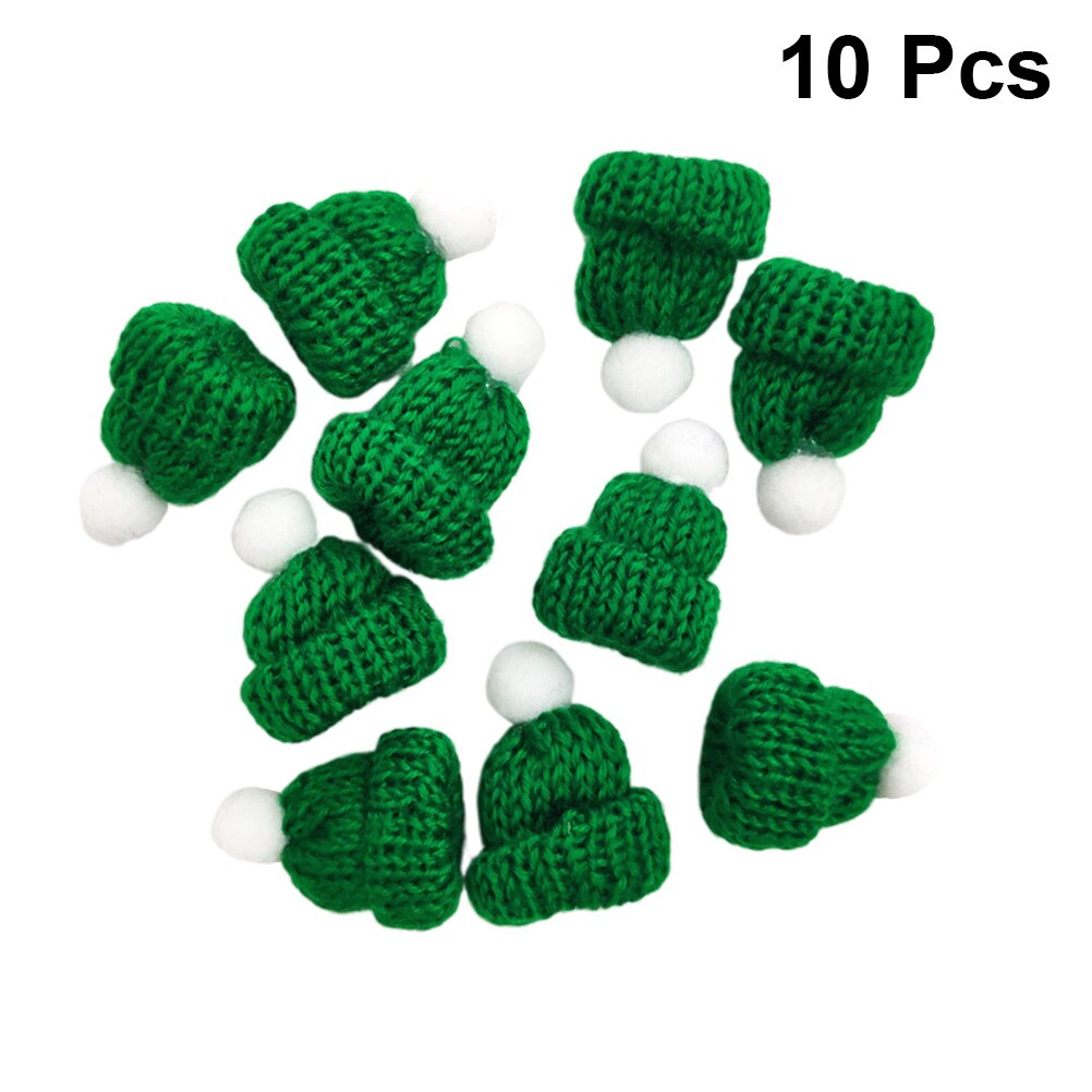 10PCS Knitted Small Christmas Hat Santa Claus Christmas Hats Headdress Party Favors DIY Accessories (Red): Green