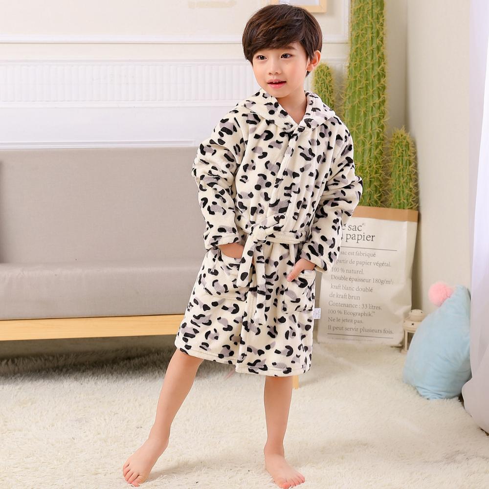 Kinderen Badjassen Flanel Winter Kinderen Nachtkleding Badjas Baby Pijamas Nachtjapon Voor Jongens Meisjes Pyjama 10-2 Jaar Baby kleding: White-Leopard print