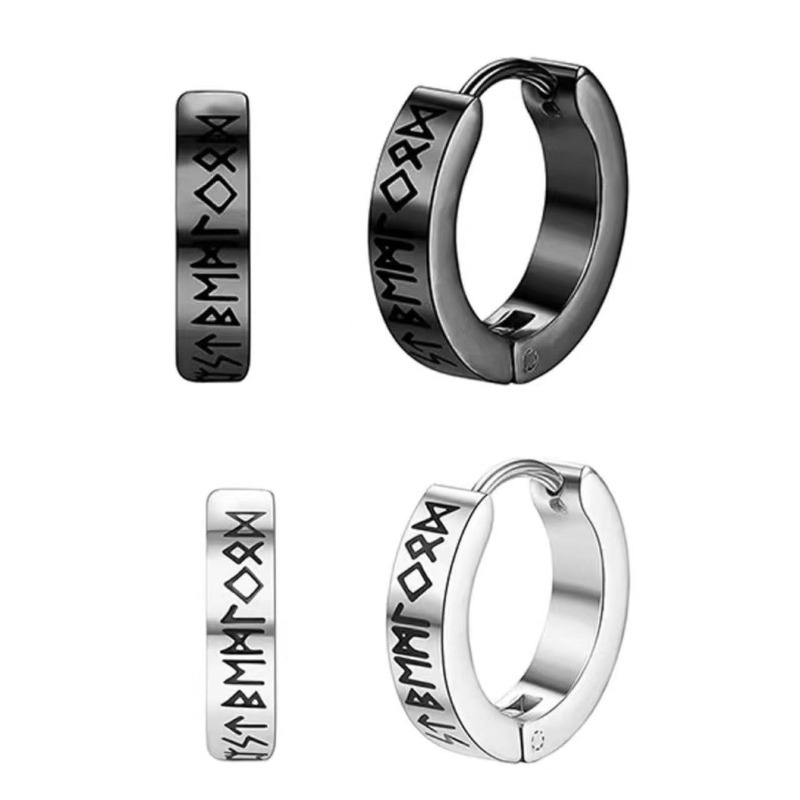2/4 Uds. Pendientes de aro de runas vikingas norueguesas de 12mm para hombres y mujeres, joyería de Piercing de oreja religiosa de aro Huggie de acero inoxidable 316L: Rodio plateado