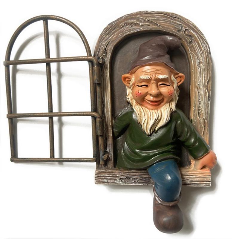Statue d'elfe pour porte, fenêtre, arbre, jardin coquin, Gnome, décor d'arbre pour extérieur, intérieur, Patio, cour, pelouse, ornement,