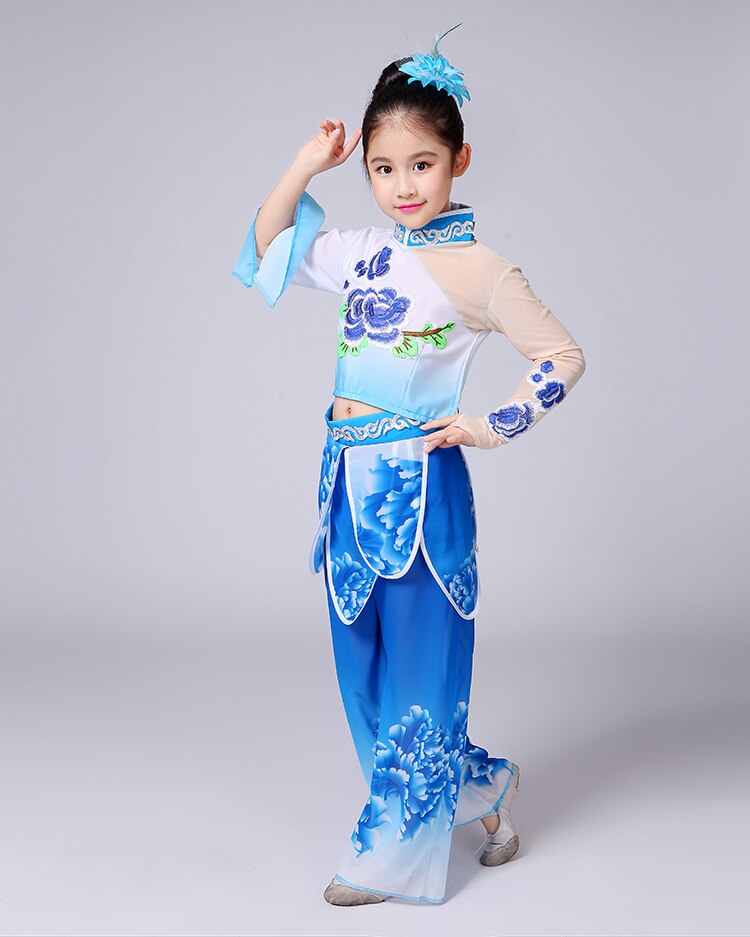 Chinese Traditional Dance Costume for Girls Yangko Dance Suit Classical Drum Fan Clothing Chinese Folk Dance Costume: XL