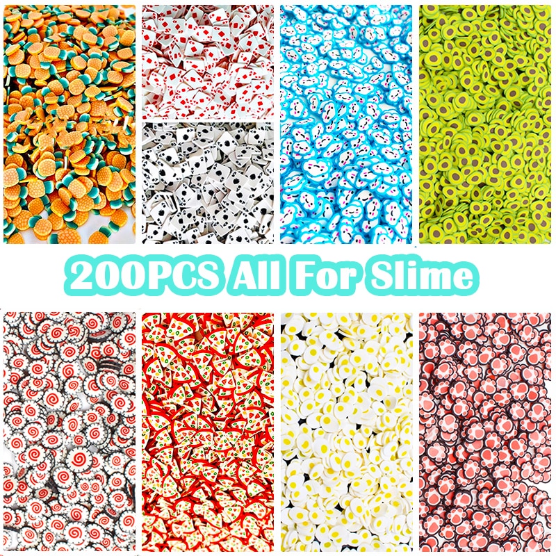 200Pcs Fruit Slices Decor Additives For Slime Filler Supplies Charms Clay Accessories Avocado For Nail Art Slime Toys