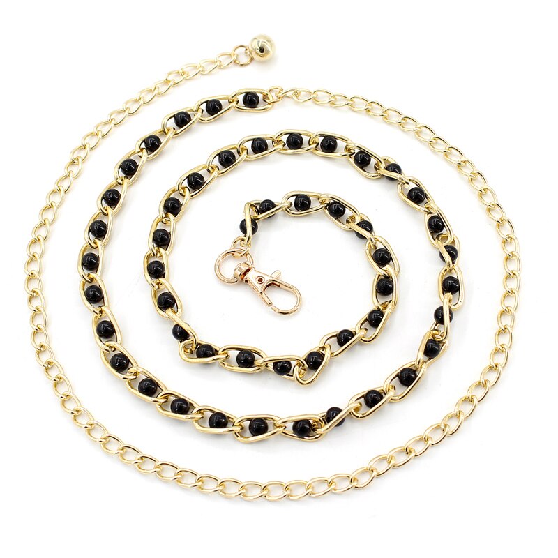 Cinturón de cadena de cintura estrecha con perlas de imitación para mujer, accesorios para vestido de tirantes, 9 colores: black