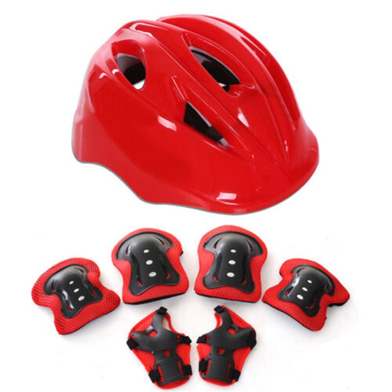 7 stuks beschermende uitrusting voor skaten, elleboog- en kniebeschermers, fiets- en skateboarduitrusting voor kinderen, buitensportuitrusting: Rood