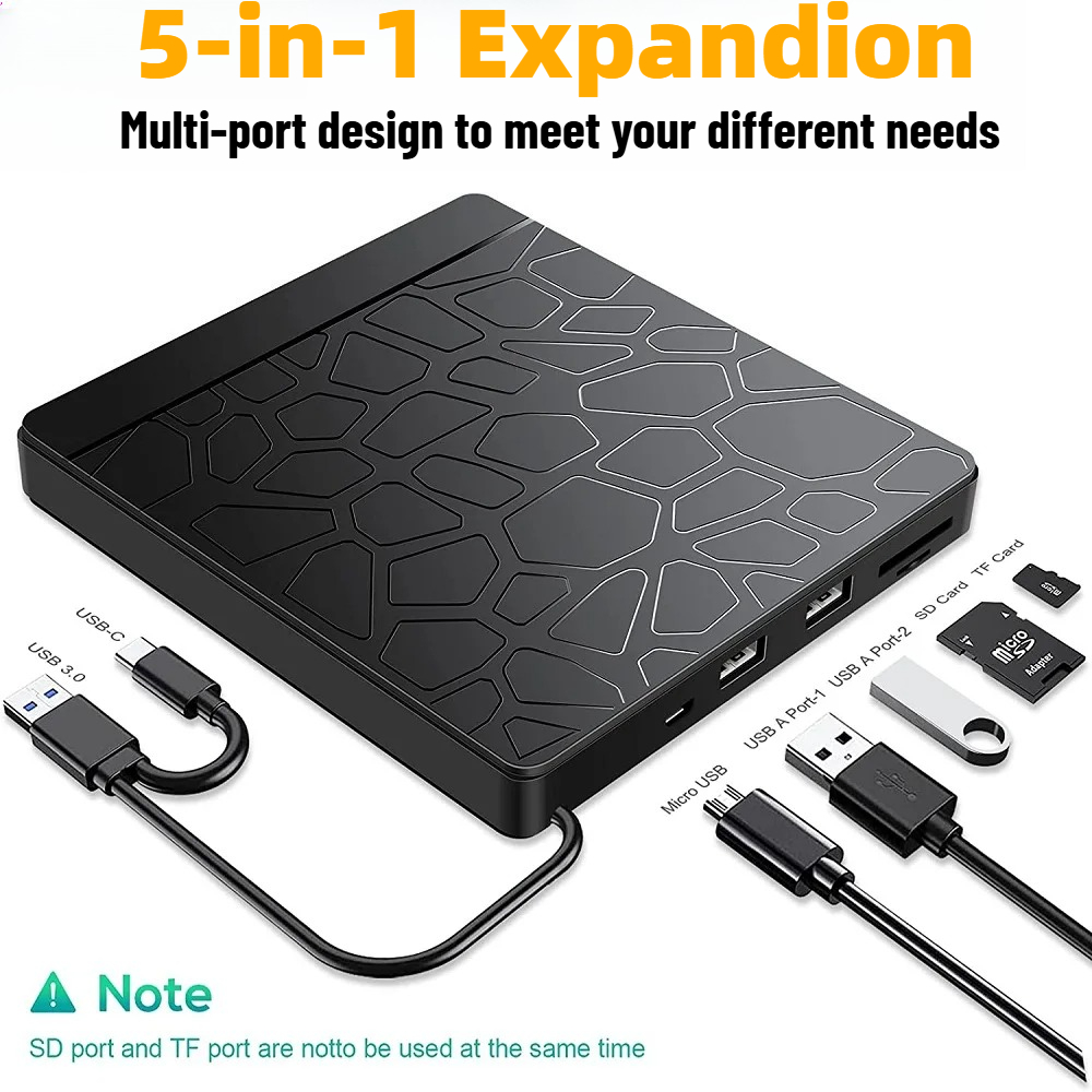 Hub usb externo multifuncional com unidade óptica, gravador de dvd, gravador de cd-r e leitor de cartões para computador, compatível com discos micro sd e tf.