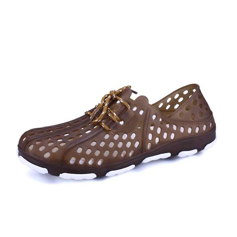 Männer Strand Sandalen Sommer Atmungsaktive Gelee Hausschuhe lässig Komfortable Gummi Strand Männer Sandalen draussen Dicke Sohle Schuhe: Braun / 9.5