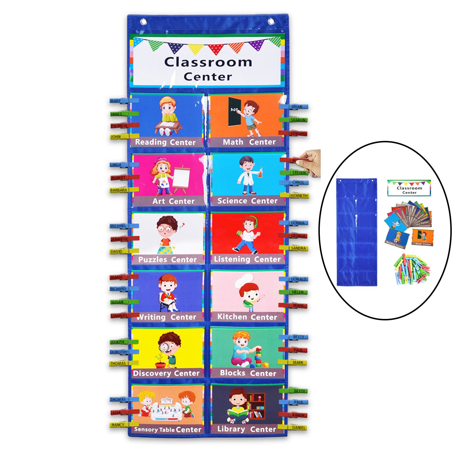 Management Pocket Chart 12 Subject Cards Table Durable Material Assigned Student Behavior for School Kindergarten Wall Newspaper