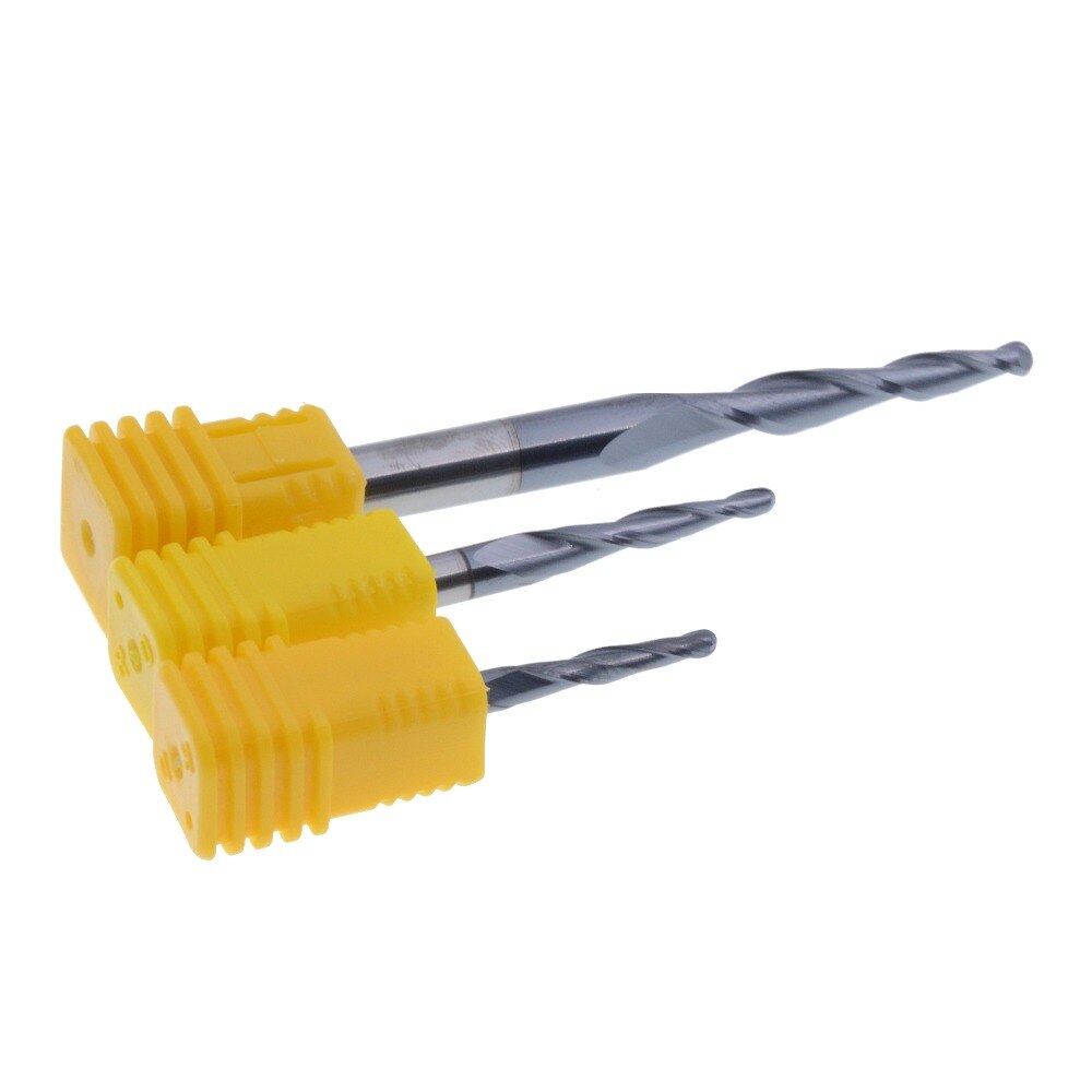 1Pcs 3.175mm 4mm 6mm HRC55 2F solid carbide Tapered Ball Nose End Mills router bits cnc router taper wood metal milling cutter