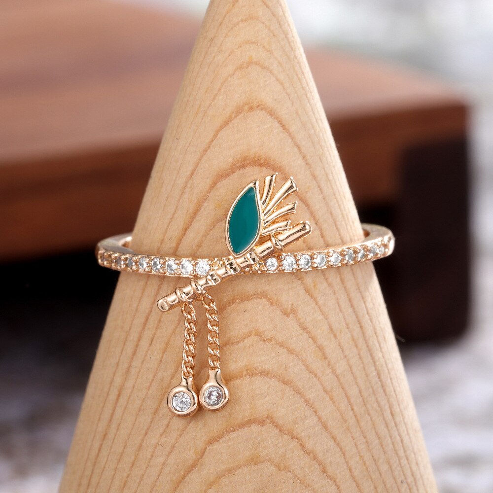 Stijlvolle Goud Kleur Tassel Ringen Koreaanse Sieraden Ingelegd Shiny Cz Ring Steen Delicate Vrouwen Party Vinger Ring
