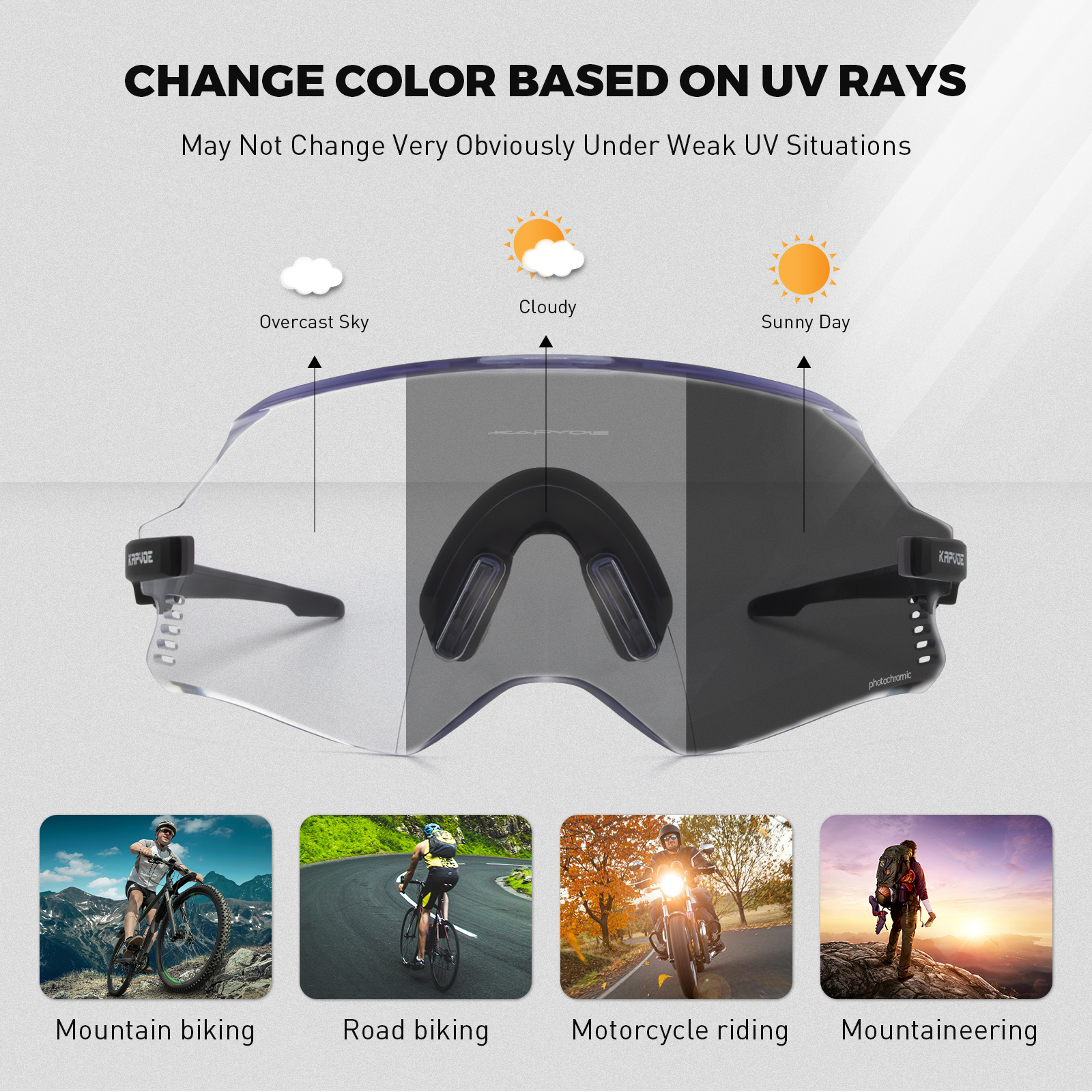 Kapvoe-Photochromic Sports Sunglasses for Man Road MTB Bicycle Glasses Riding Goggle Sports Eyewear Bike Women Cycling Glasses
