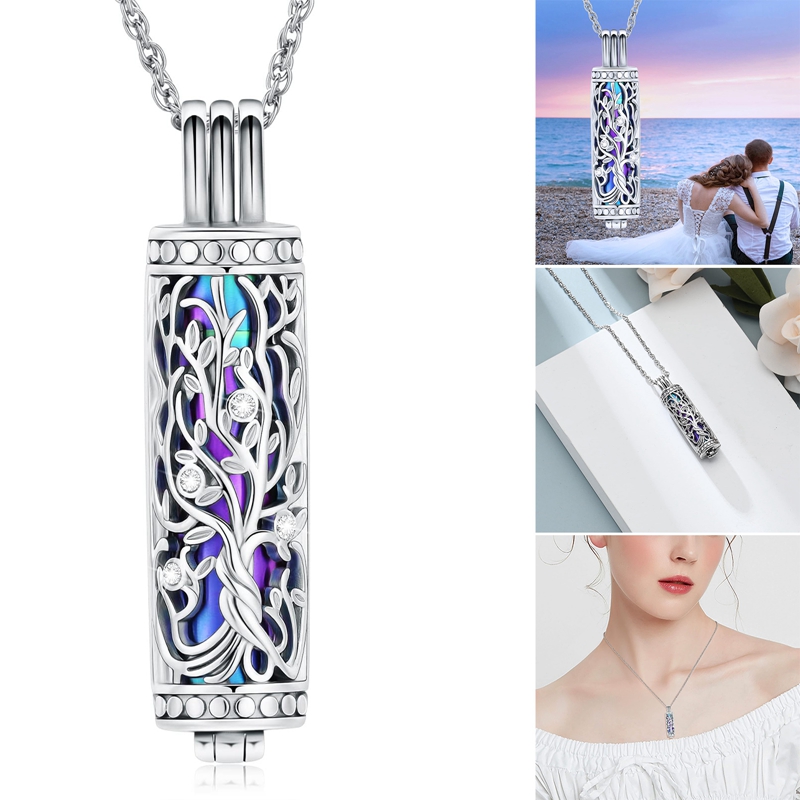Cilinder Crematie Sieraden Levensboom Urn As Ketting voor Vrouwen Mannen Flacon Crematie As Hanger Memorial Sieraden