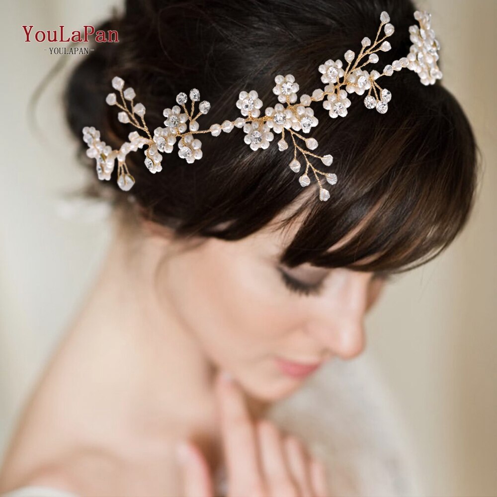YouLaPan HP129 bohême mariage bandeau perle mariée diadème or diamant mariage casque à la main mariage cheveux accessoires