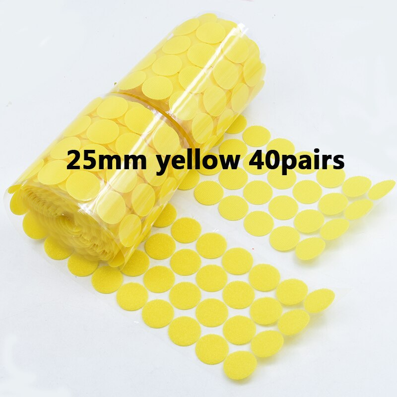 Kleurrijke Klittenbandsluitingen Lijm 10-30 Mm Zelfklevende Tape Haak Lus Nylon Magic Boob Tape Sticker Thuisgebruik Sterke lijm 100Pairs: 25mm yellow 40 pairs