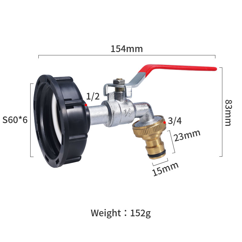 S60x6 Coarse Thread IBC Tank Tap Connecter x 1/2'' 3/4'' Water Coupling Adapter 1000L Garden Home Replacement Valve Fitting: Red