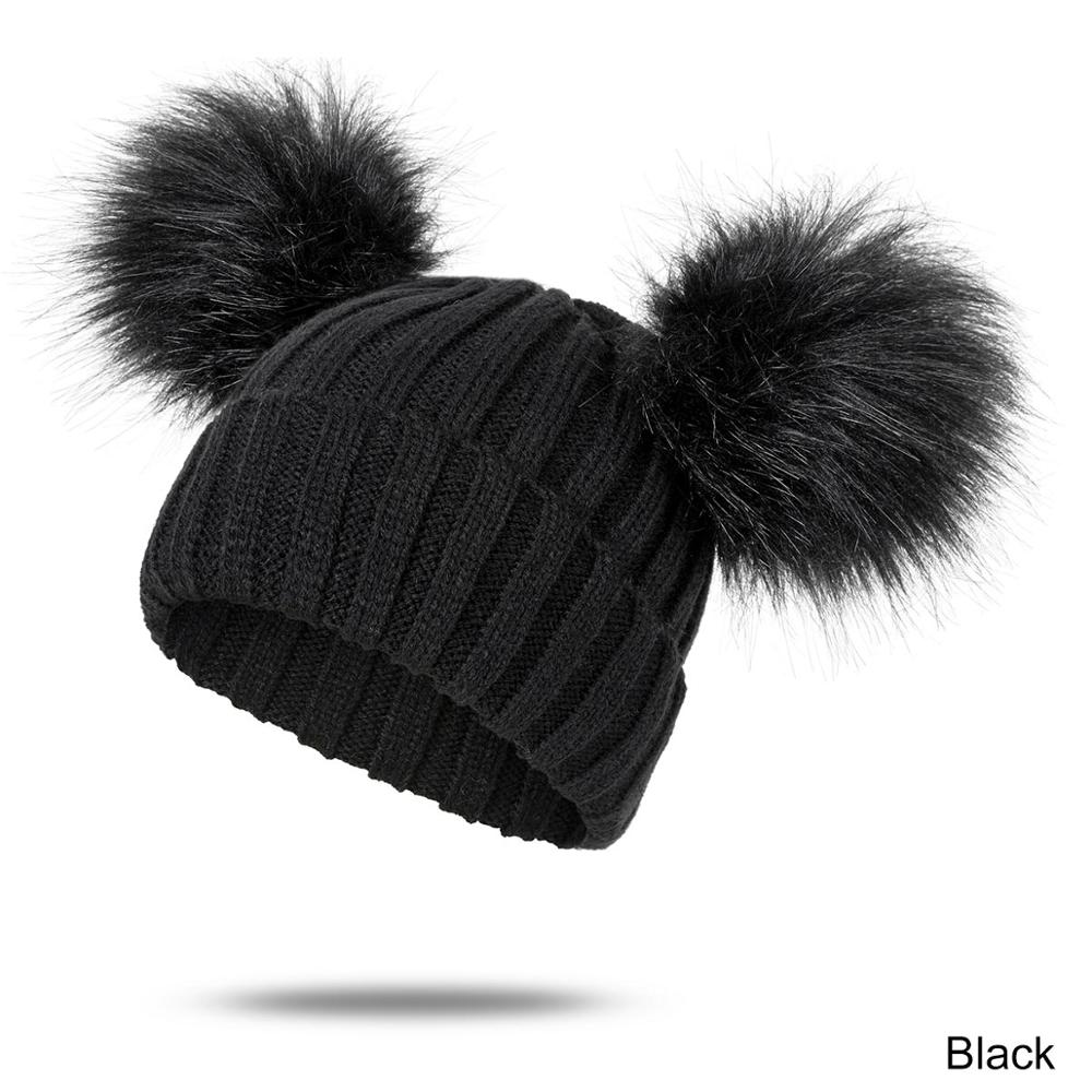 Reakids Winter Baby Meisjes Hoed Leuke Warme Solid Kinderen Pompom Hoed Gebreide Katoenen Muts Voor Kinderen: black 1