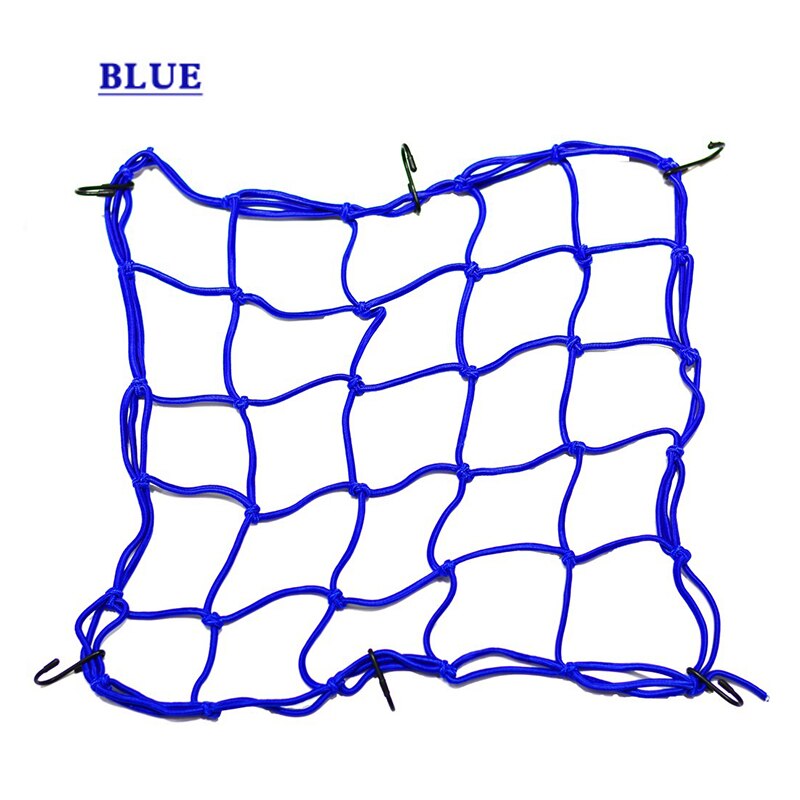 1pc Universal 6 Hooks Bungee Cargo Net Motorcycle Motorbike Helmet Hold Down Fuel Tank Luggage Mesh Storage Organizer Net Bag: blue