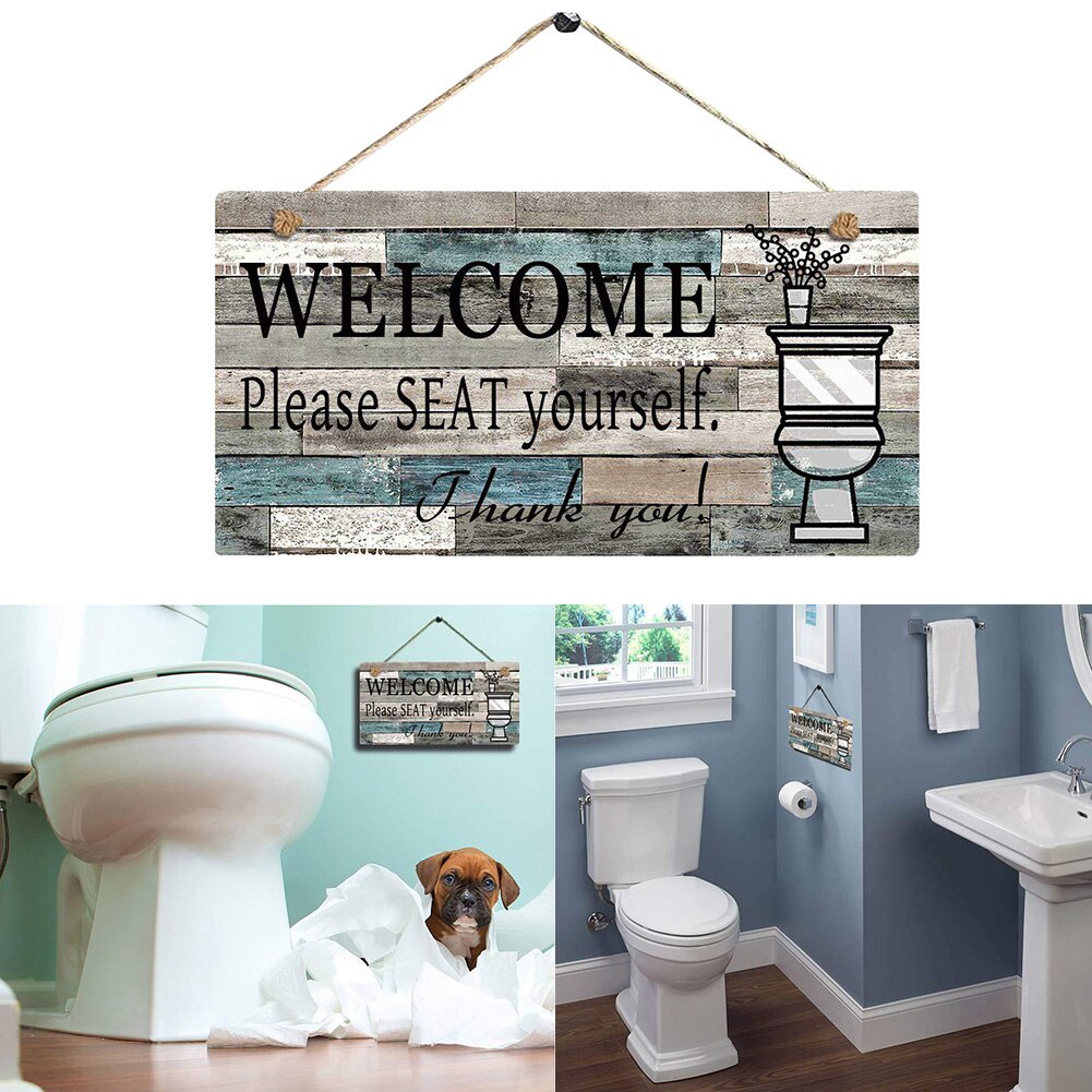 Art Decoration Handmade Rectangular Letter Print Pendant Bathroom DIY Welcome Sign Wood Plaque Vertical Logo Wall Craft Hanging