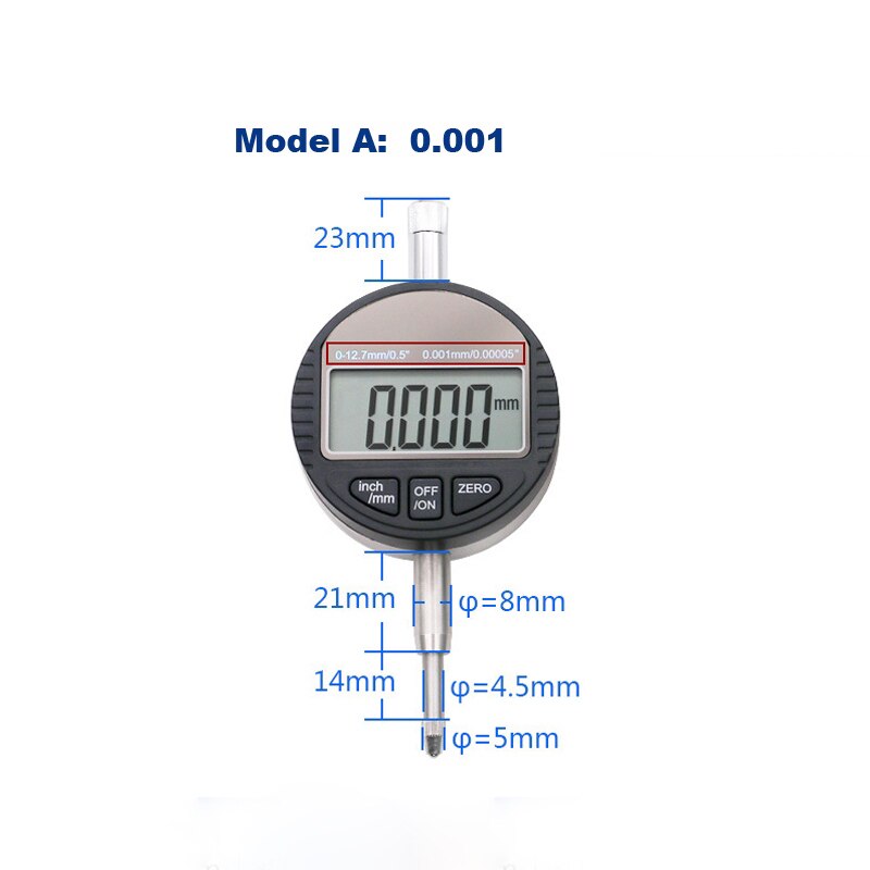 0-12.7mm 0.01 0.001mm Digital Dial Indicator Electronic Micrometer Depth Gauge Measuring Tool Dialmeter: 0.001