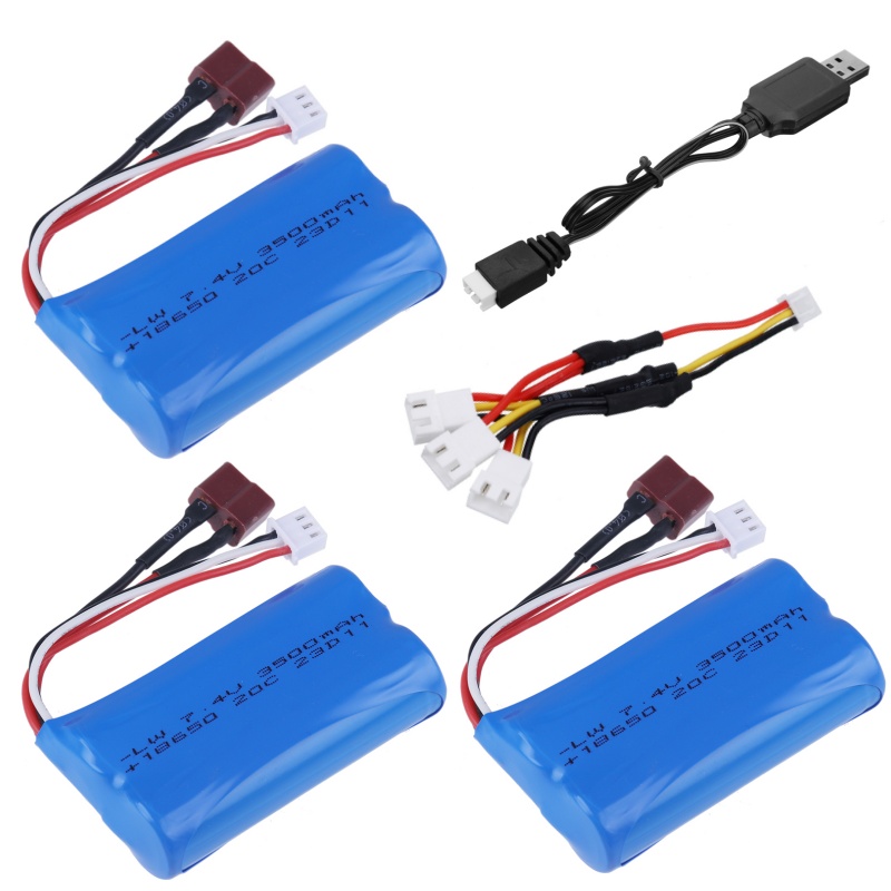 Verbesserter 7,4 V 3500 mAh 2S Li-Ionen-Akku, T-Stecker und Ladegerät für SCY-16101PRO SCY-16102PRO SCY-16103PRO SCY-16201PRO R/C-Autoteile: YELLOW