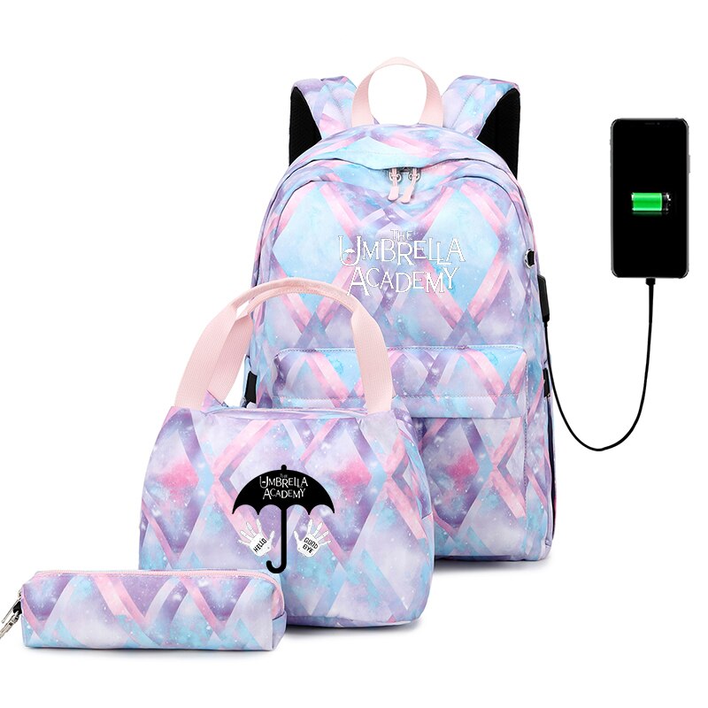 Mochila escolar para adolescentes y hombres, de viaje con carga USB morral, informal, para libros, 3 unids/set por Set: 012