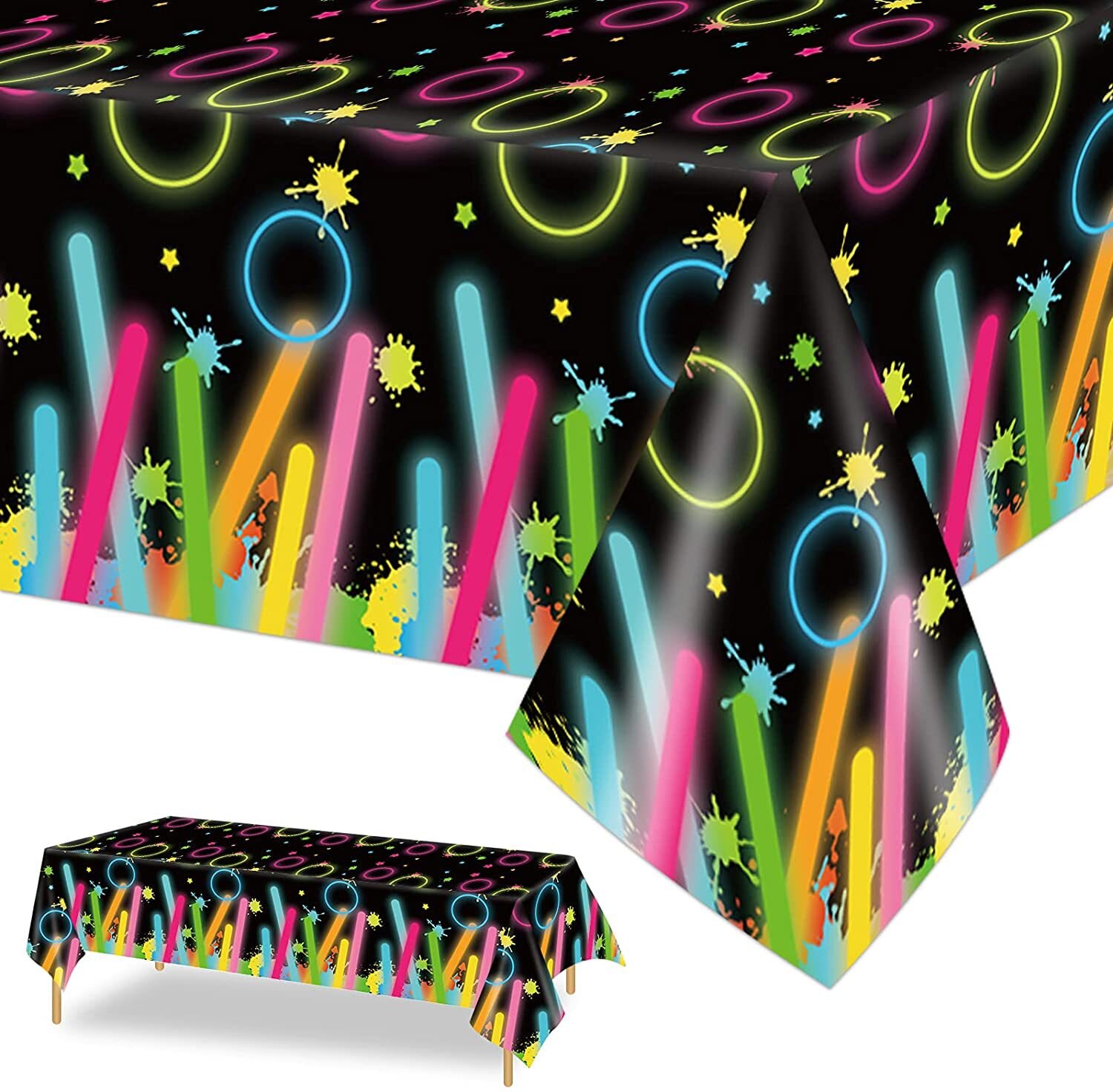 Let Glow Fluorescent Birthday Party Tablecloth Kids Adult Party Theme Decoration Disposable Waterproof PE Luminous Tablecloth
