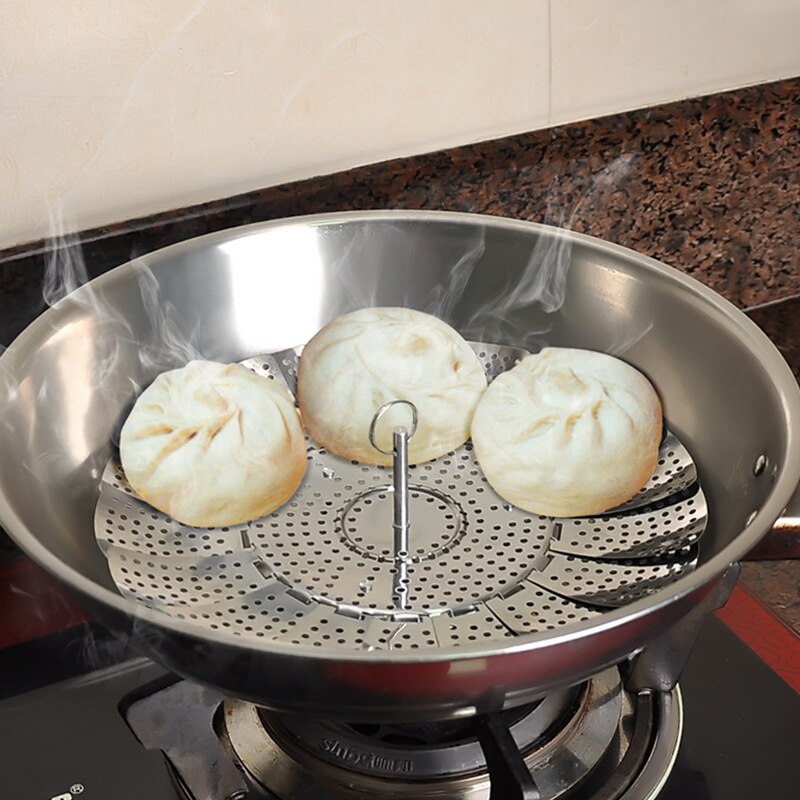 De acero inoxidable de la cocina hervidor de vapor plegable de vapor al vapor bollo retráctil cesta de frutas verduras al vapor rack de vapor