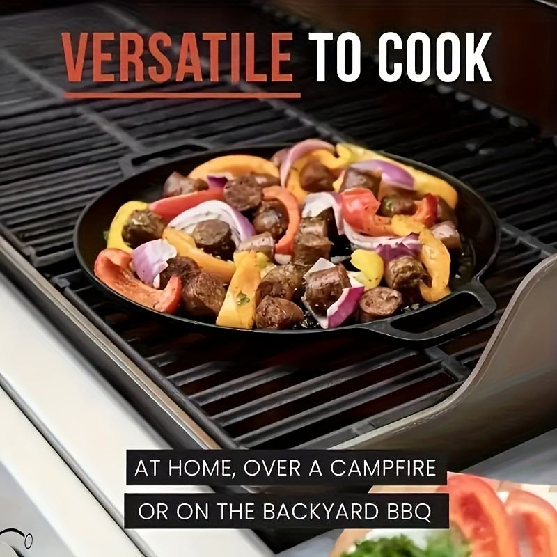 Zwarte gietijzeren pot koekenpan met platte bodem, geschikt voor gebakken voedsel en gebakken keukengerei kookgerei keukenaccessoires