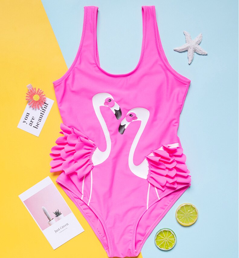 Kinderen Badpak Meisjes Flamingo Een Stuk Baby Cartoon Print Badpak Kinderen Bikini Voor 2-6years Meisjes Badmode: two flamingos / 110